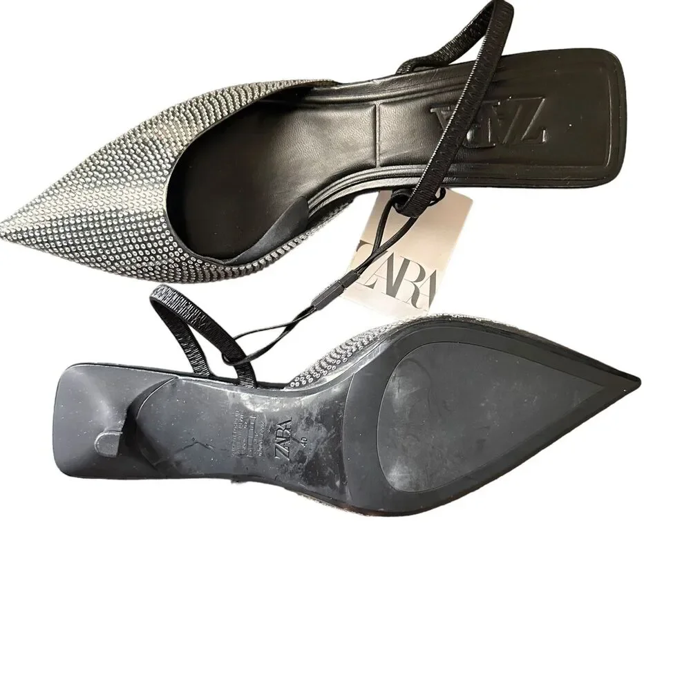 ZARA Rhinestone Pointed Mules NWT Sz 9 - Picture 3 of 7